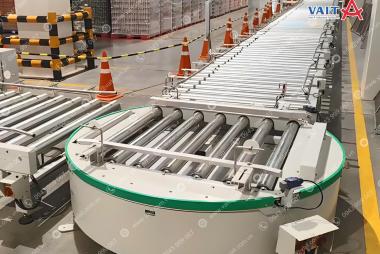 Băng Tải Bàn Xoay Con Lăn – Giải Pháp Đổi Hướng Pallet Linh Hoạt Trong Dây Chuyền Sản Xuất