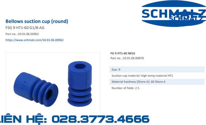 SUCTION CUP - 10.01.06.00962 - Phụ kiện thiết bị nâng hạ chân không, thiết bị nâng công nghiệp, Núm hút chân không - Schmalz